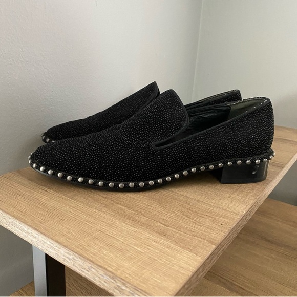 Adrianna Papell Black Leather Studded Loafers - Picture 3 of 11
